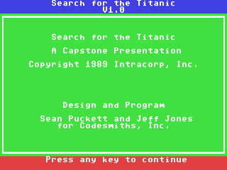 Search For The Titanic title screen for Commodore 64